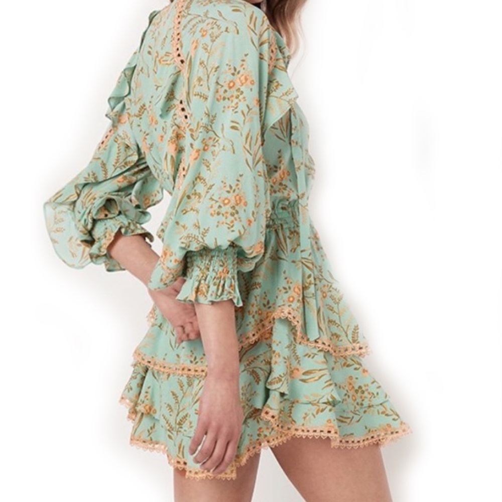 Spell | Mint Green Floral Mini Dress
